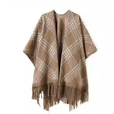 心水好物 名媛风双面经典英伦风外搭高级感保暖流苏围巾斗篷 聚酯纤维 披肩 女款