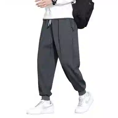 顶峰保罗 重磅宽松运动束脚裤无性别主义纯色加绒加厚大码通勤卫裤弹力抽绳显高显瘦简约百搭高街休闲裤 男女同款