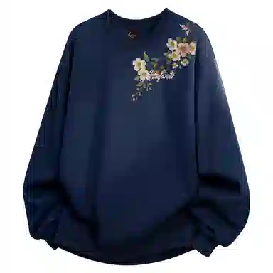 阿凡迪 仿刺绣美式复古高街时尚潮流创意花卉设计手写艺术字母纯色宽松日常通勤休闲运动学生党经典百搭长袖氛围感圆领卫衣 男女同款
