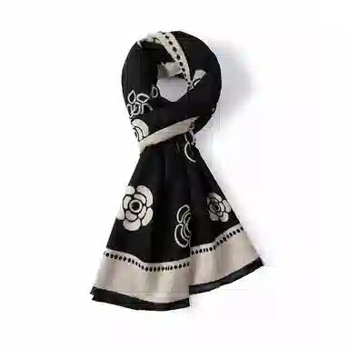 红豆 秋冬保暖山茶花小香风加厚 聚酯纤维 绒线围巾 男女同款情侣款