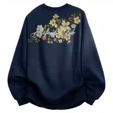 阿凡迪 仿刺绣美式复古高街时尚潮流创意花卉设计手写艺术字母纯色宽松日常通勤休闲运动学生党经典百搭长袖氛围感圆领卫衣 男女同款