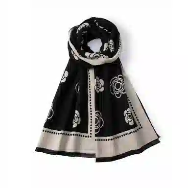 红豆 秋冬保暖山茶花小香风加厚 聚酯纤维 绒线围巾 男女同款情侣款