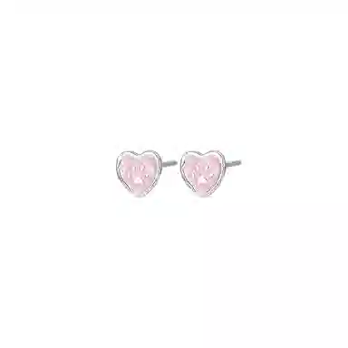 OWO Cute Heart Paw Earrings Silver Studs