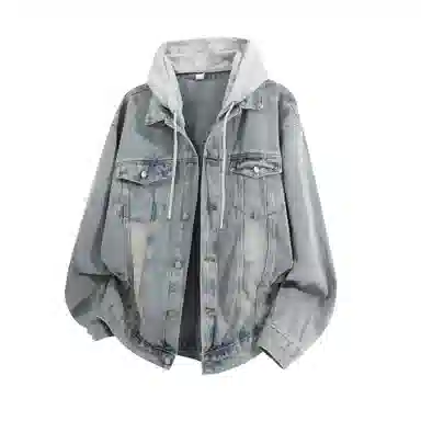 FIDO DIDO Vintage Button Hoodie Denim Jacket