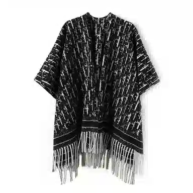 心水好物 优雅名媛风黑白双面外搭高级感保暖流苏 聚酯纤维 披肩 女款