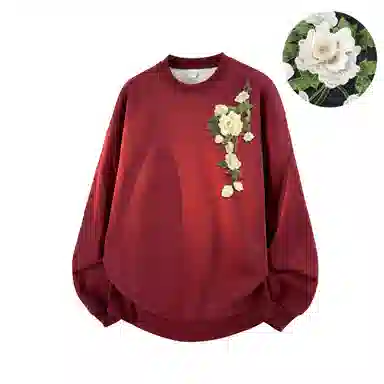 【3D立体浮雕万针刺绣】布客行 美式复古文艺风植物花卉工艺纯色基础简约百搭高级感高街潮流休闲舒适学院华棉重磅长袖卫衣 男女同款