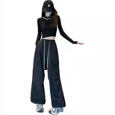 欧迪芬 白灰色春秋美式大口袋抽绳束脚工装裤女士通勤百搭运动阔腿裤宽松休闲冰丝户外登山裤跑步速干运动裤女生舒适时尚显瘦休闲裤 女款