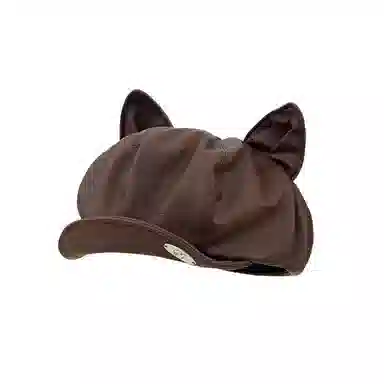 艾佳微 日系可爱猫耳朵甜美百搭 皮革 贝雷帽 男女同款情侣款