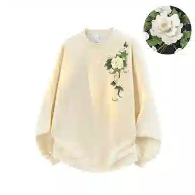 【3D立体浮雕万针刺绣】布客行 美式复古文艺风植物花卉工艺纯色基础简约百搭高级感高街潮流休闲舒适学院华棉重磅长袖卫衣 男女同款