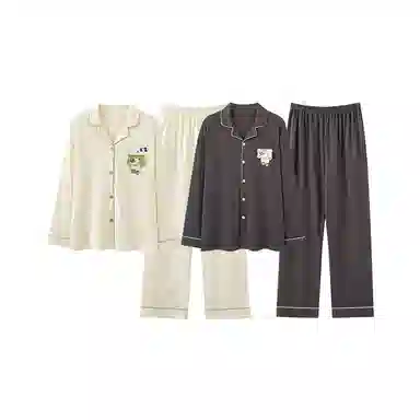 静英鸾 情侣舒适开衫简约翻领设计家居服睡衣套装 男女同款
