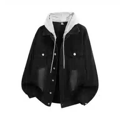FIDO DIDO Vintage Button Hoodie Denim Jacket