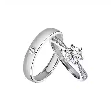 【999足银|莫桑钻】 七好美银 永恒挚爱 经典六爪闪耀对戒 轻奢时尚素圈开口可调节钻戒 恋爱告白约会求婚礼盒 纯银 戒指 男女同款情侣款