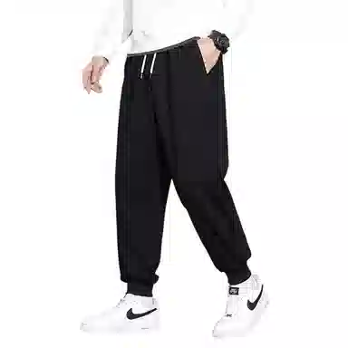 顶峰保罗 重磅宽松运动束脚裤无性别主义纯色加绒加厚大码通勤卫裤弹力抽绳显高显瘦简约百搭高街休闲裤 男女同款