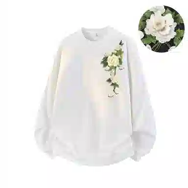 【3D立体浮雕万针刺绣】布客行 美式复古文艺风植物花卉工艺纯色基础简约百搭高级感高街潮流休闲舒适学院华棉重磅长袖卫衣 男女同款