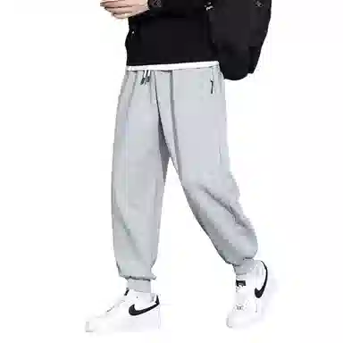 顶峰保罗 重磅宽松运动束脚裤无性别主义纯色加绒加厚大码通勤卫裤弹力抽绳显高显瘦简约百搭高街休闲裤 男女同款