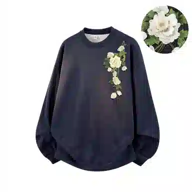 【3D立体浮雕万针刺绣】布客行 美式复古文艺风植物花卉工艺纯色基础简约百搭高级感高街潮流休闲舒适学院华棉重磅长袖卫衣 男女同款