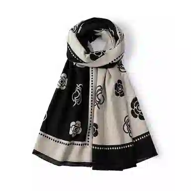 红豆 秋冬保暖山茶花小香风加厚 聚酯纤维 绒线围巾 男女同款情侣款