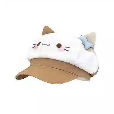 钓鱼熊 甜美可爱小鱼猫咪耳朵卡通显脸小百搭出游报童画家帽子 聚酯纤维 贝雷帽 男女同款情侣款