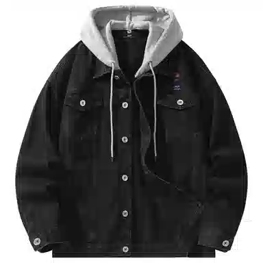 帕丁顿熊 美式复古小熊人物刺绣宽松休闲百搭学院日常穿搭假两件水洗做旧可拆卸连帽牛仔外套 男女同款