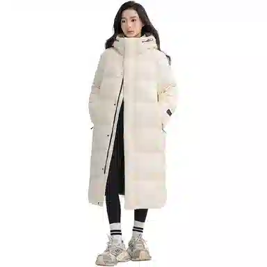 鸭鸭 情侣长款日常休闲简约保暖防风连帽外套潮羽绒服 男女同款