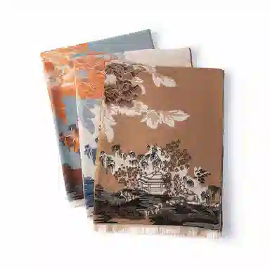 红豆 双面提花国风加厚保暖 聚酯纤维 绒线围巾 男女同款情侣款