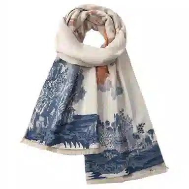 红豆 双面提花国风加厚保暖 聚酯纤维 绒线围巾 男女同款情侣款