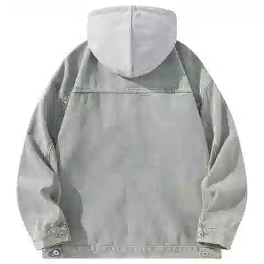 帕丁顿熊 美式复古小熊人物刺绣宽松休闲百搭学院日常穿搭假两件水洗做旧可拆卸连帽牛仔外套 男女同款