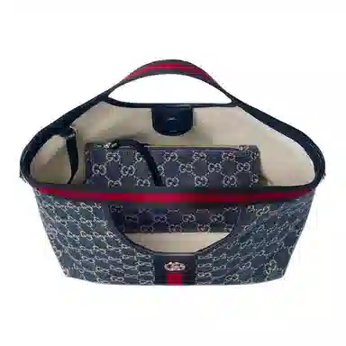 GUCCI GIGLIO Tote Bag Small Blue White