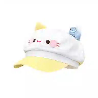 钓鱼熊 甜美可爱小鱼猫咪耳朵卡通显脸小百搭出游报童画家帽子 聚酯纤维 贝雷帽 男女同款情侣款