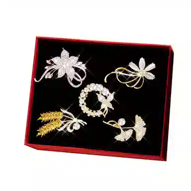 缔晶 森系精致时尚麦穗胸花配饰套装 轻奢优雅秋冬外套围巾百搭饰品 合金 胸针 女款