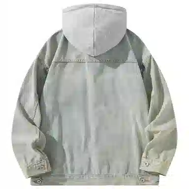 帕丁顿熊 美式复古小熊人物刺绣宽松休闲百搭学院日常穿搭假两件水洗做旧可拆卸连帽牛仔外套 男女同款