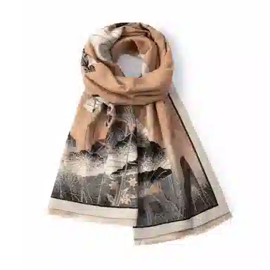 红豆 保暖中国风提花设计加厚外搭 聚酯纤维 绒线围巾 男女同款情侣款