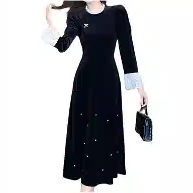 天才小熊 复古丝绒裙子女装 >> 连衣裙  长袖 女款