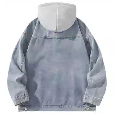 帕丁顿熊 美式复古小熊人物刺绣宽松休闲百搭学院日常穿搭假两件水洗做旧可拆卸连帽牛仔外套 男女同款