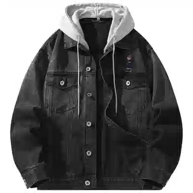 帕丁顿熊 美式复古小熊人物刺绣宽松休闲百搭学院日常穿搭假两件水洗做旧可拆卸连帽牛仔外套 男女同款