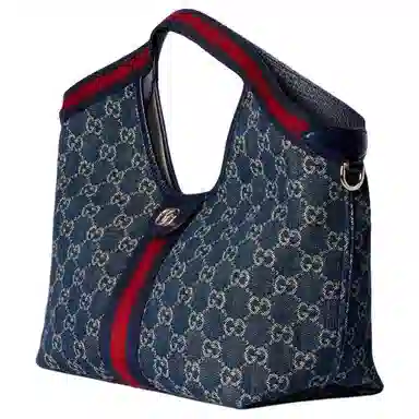 GUCCI GIGLIO Tote Bag Small Blue White