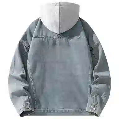 帕丁顿熊 美式复古小熊人物刺绣宽松休闲百搭学院日常穿搭假两件水洗做旧可拆卸连帽牛仔外套 男女同款