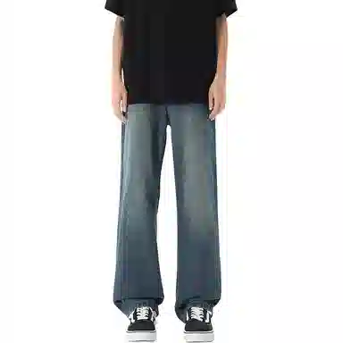 欧迪芬 美式复古学院风运动风潮流水洗做旧纯色高街直垂感重工舒适百搭时尚柔软宽松休闲裤半显高显瘦无性别主义长裤牛仔裤 男女同款