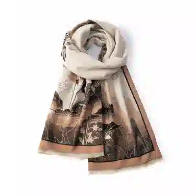 红豆 保暖中国风提花设计加厚外搭 聚酯纤维 绒线围巾 男女同款情侣款