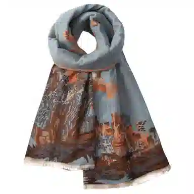 红豆 双面提花国风加厚保暖 聚酯纤维 绒线围巾 男女同款情侣款