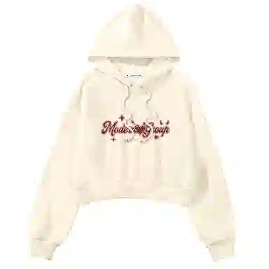 棉致 爱心格纹卡通字母印花潮流百搭时尚创意简约舒适落肩连帽短款长袖卫衣 女款