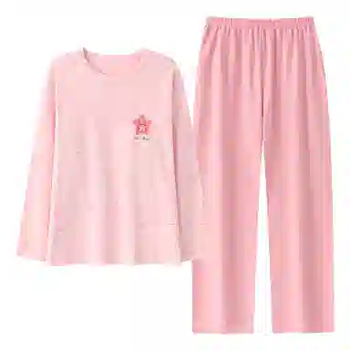 莫代尔 春秋季轻盈透气个性纯棉圆领套头舒适宽松带胸垫防凸点家居服可外穿睡衣套装 女款