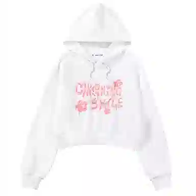 棉致 潮酷字母涂鸦时尚百搭潮流创意简约舒适落肩连帽短款长袖卡通卫衣 女款