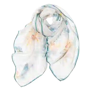 一米画纱 清新飘逸气质外搭披肩大方巾优雅亲肤外出真丝雪纺喷绘防晒 桑蚕丝 丝巾 女款