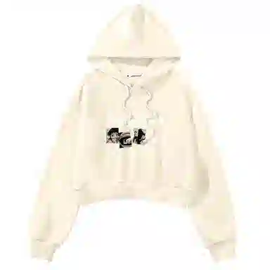 棉致 动漫字母涂鸦潮流百搭创意时尚简约舒适落肩连帽短款长袖卡通卫衣 女款