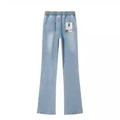 【分割拼接微喇显高显瘦】布客行 美式高街修身复古水洗做旧磨白亲肤柔软透气抽绳系带休闲百搭长裤子废土风直筒垂感阔腿牛仔裤 男女同款