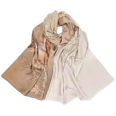 一米画纱 清雅海棠高档柔滑双面印花拼接时尚花卉图案气质真丝 桑蚕丝 丝巾 女款