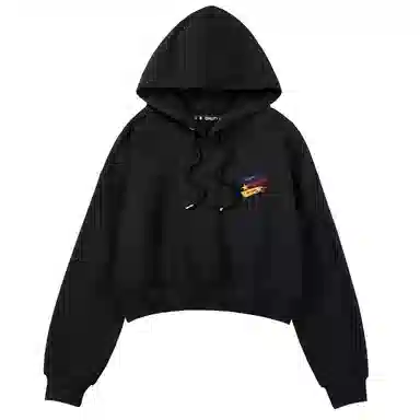 棉致 复古星星涂鸦时尚百搭潮流创意简约舒适落肩连帽短款长袖卡通卫衣 女款