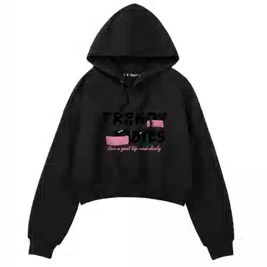 棉致 潮流字母涂鸦时尚百搭创意简约休闲舒适落肩连帽短款长袖卡通卫衣 女款