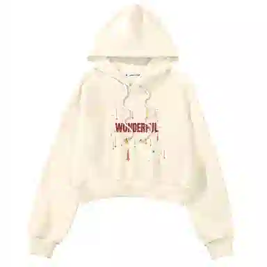 棉致 奇妙流星涂鸦潮流百搭时尚创意简约舒适落肩连帽卡通短款长袖卫衣 女款